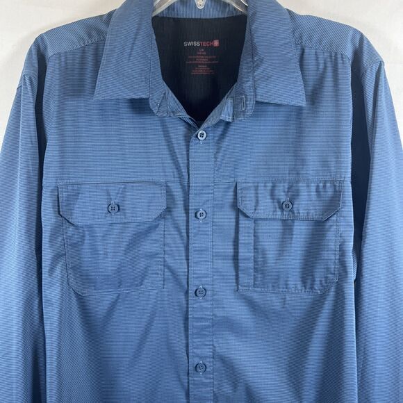 Swiss Tech Men’s Long Sleeve Button-Up Shirt Quick Dry Utility Travel Outdoor - Picture 2 of 6